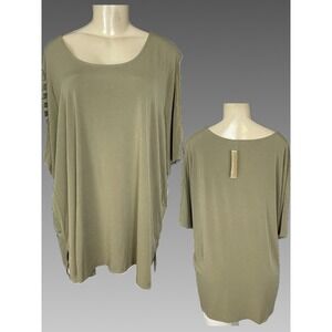Michael Kors Olive Green Short Ladder Cut-Out Detail Sleeves Scoop Neck Top 3X
